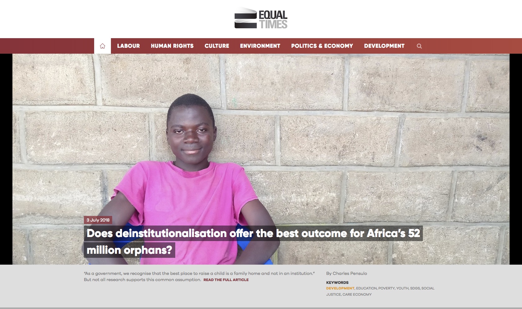 Article on Deinstitutionalization in Malawi from The Equal Times